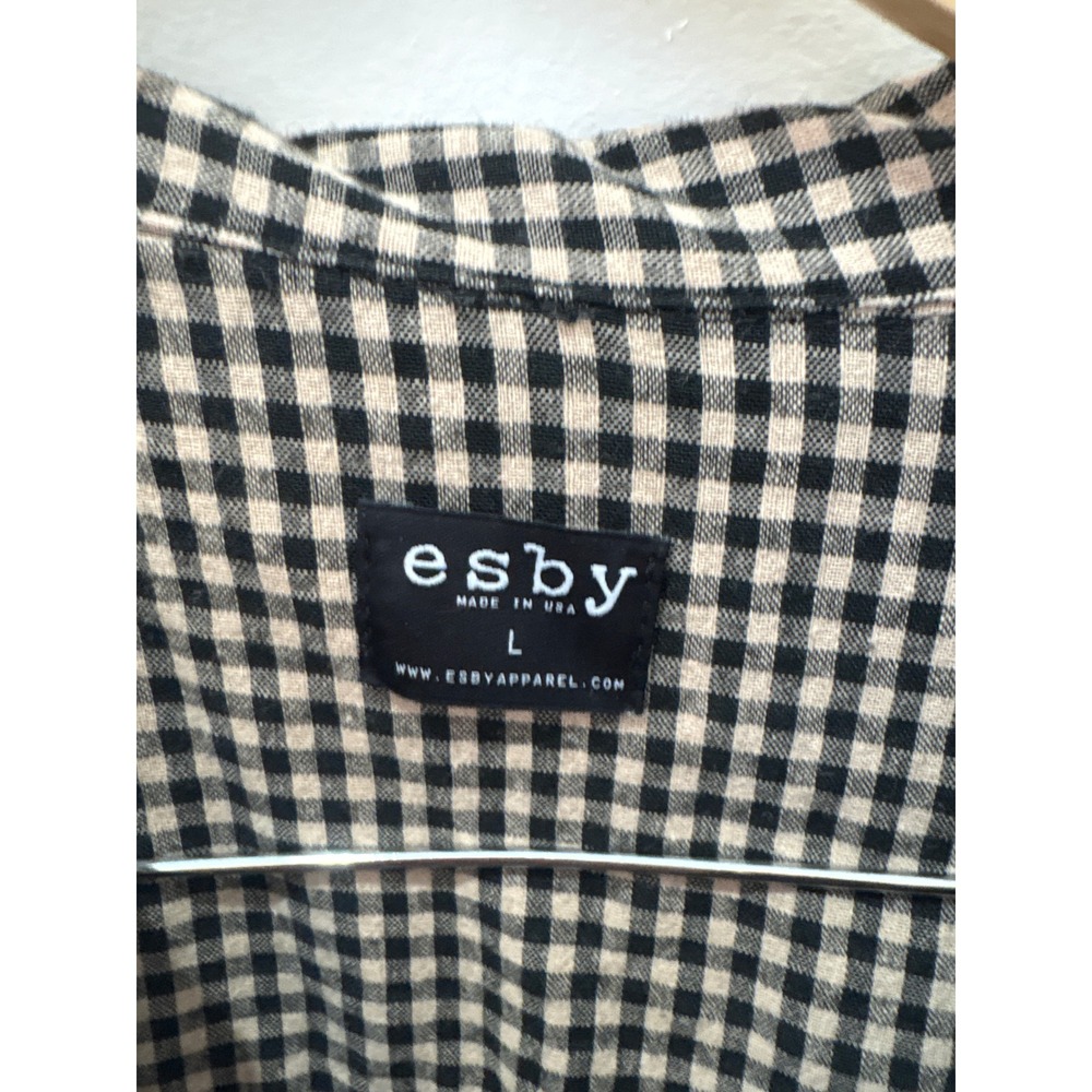 Esby Philippa Gingham Tiered Midi Dress Black Cream Puff Sleeve Large - Picture 3 of 6